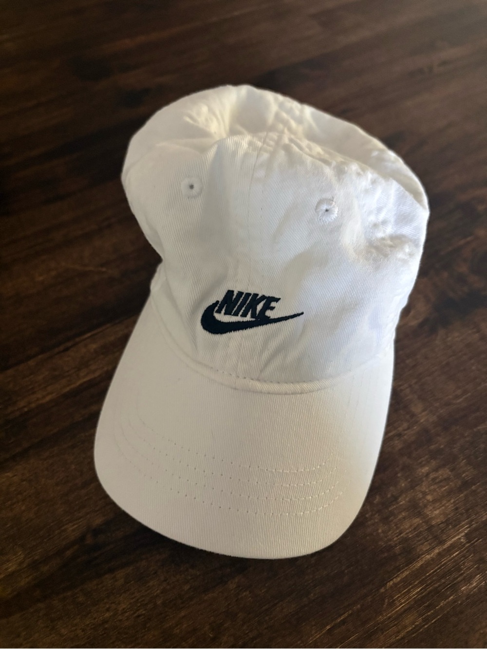 Nike White Cap with Navy Swoosh
